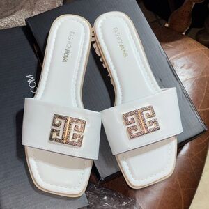 Fashion Nova White Embellished Slide Sandals